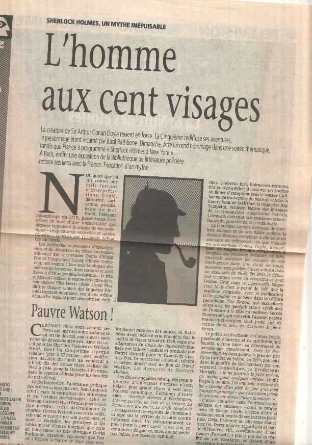 Articulo Le Monde - articulo sobre Sherlock Holmes - Lhomme aux cent visages (2 paginas)