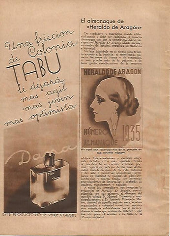 LAMINA BLANCO Y NEGRO 11825: Publicidad de colonia Tabu y Heraldo de Aragon