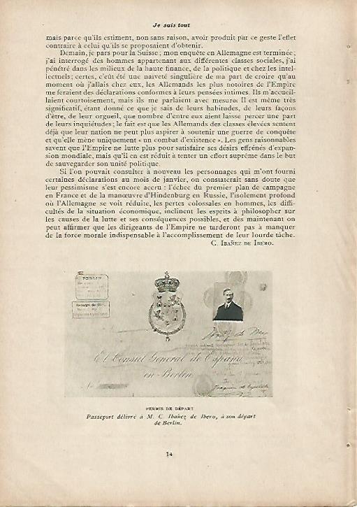 LAMINA 11978: Pasaporte de M. C. Ibañez de Ibero consul de España en Berlin