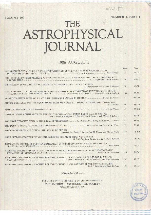 revista cientifica: (num 1 atras) vol 307 The Astrophysical Journal, num 1 part 1, 1986. Pages 1- 414