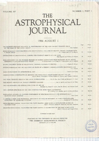 revista cientifica: (num 1 atras) vol 307 The Astrophysical Journal, num 1 part 1, 1986. Pages 1- 414