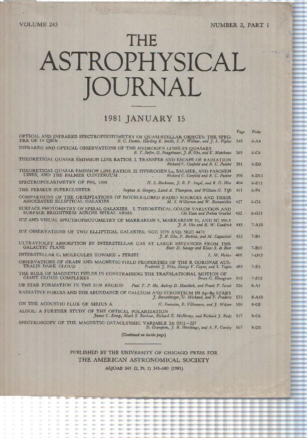 revista cientifica: vol 243 The Astrophysical Journal, num 2 part 1 (1981). Pages 345-680