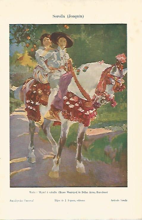 LAMINA ESPASA 7327: Maria y Miguel a caballo por J. Sorolla
