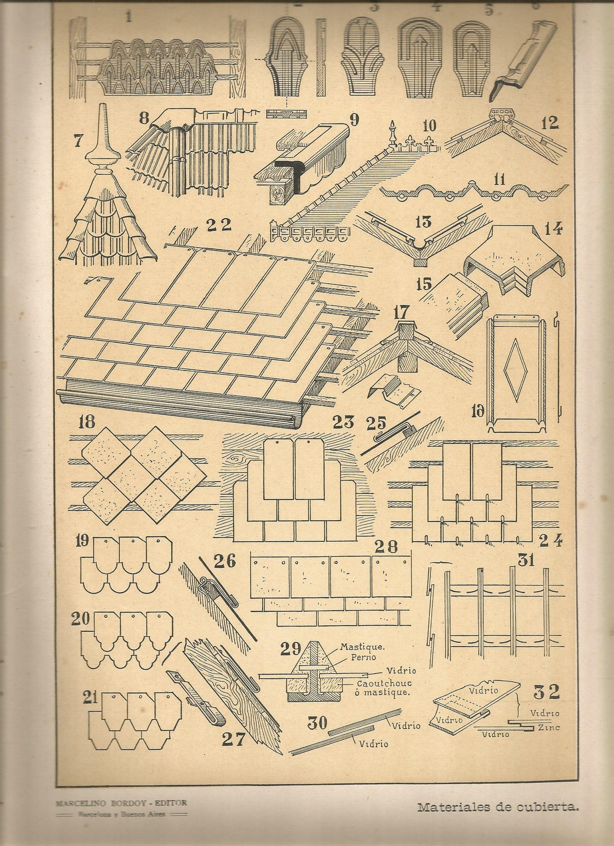 Lamina 133: Tratado de arquitectura de Sugrañes - Materiales de cubierta