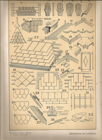 Lamina 133: Tratado de arquitectura de Sugrañes - Materiales de cubierta