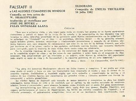 LAMINA 2552: Criticas de Falstaff o Las Alegres Comadres de Windsor. El Dorado 10 julio 1902