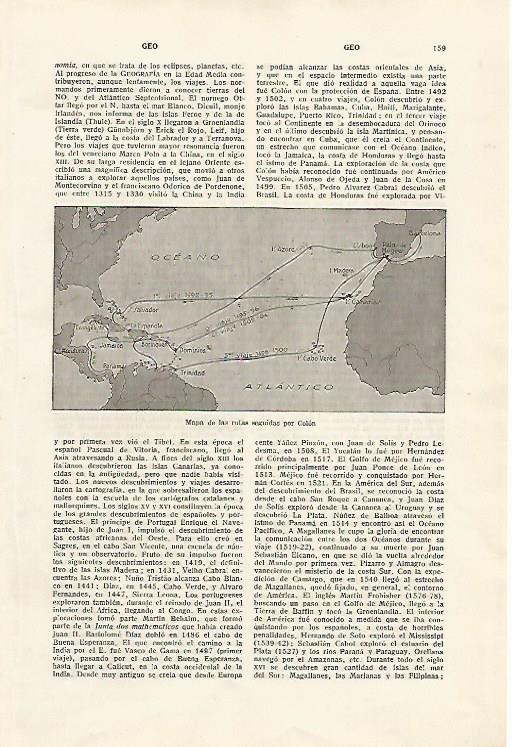 LAMINA SALVAT 80069: Mapa de las rutas seguidas por Colon