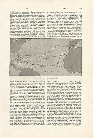 LAMINA SALVAT 80069: Mapa de las rutas seguidas por Colon