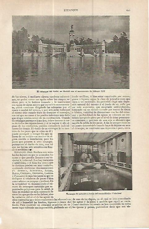 LAMINA ESPASA 16352: Estanque del Retiro de Madrid