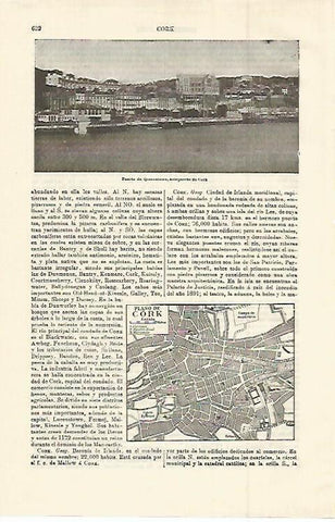 LAMINA ESPASA 14982: Puerto y plano de Cork Irlanda