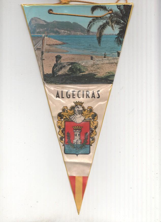 BANDERIN: ALGECIRAS - Foto de la playa de Algeciras con Peñon de Gibraltar al Fondo y escudo