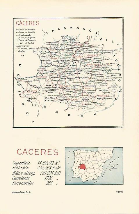 LAMINA ESPASA 14884: Mapa de la provincia de Caceres