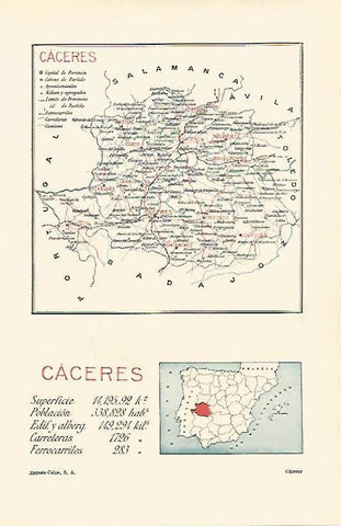 LAMINA ESPASA 14884: Mapa de la provincia de Caceres