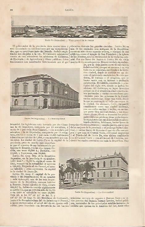 LAMINA ESPASA 19400: Vista de Santa Fe Argentina