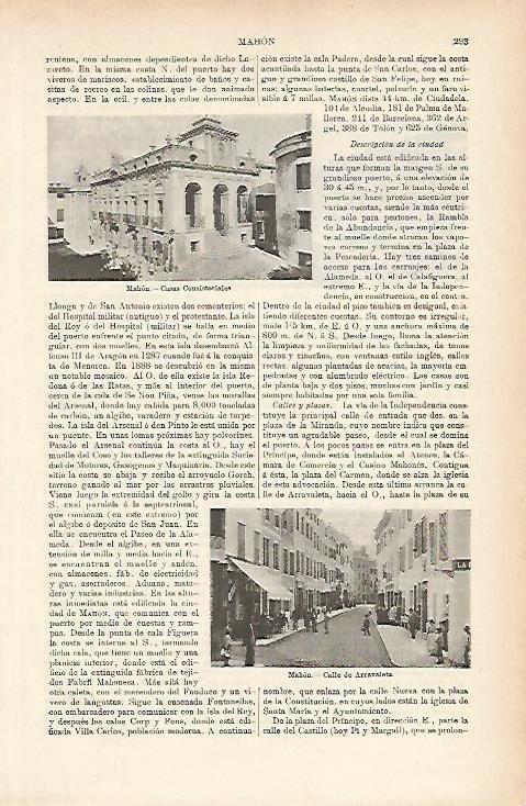 LAMINA ESPASA 3893: Vistas de Mahon Menorca