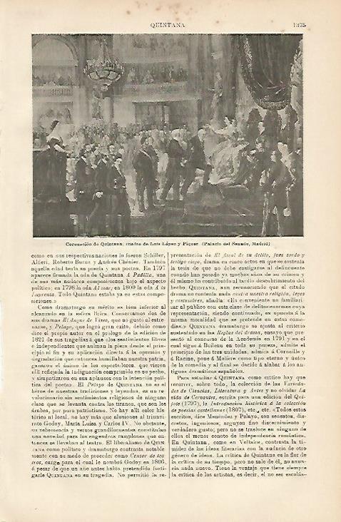 LAMINA ESPASA 3841: Coronacion de Quintana por Lopez y Piquer