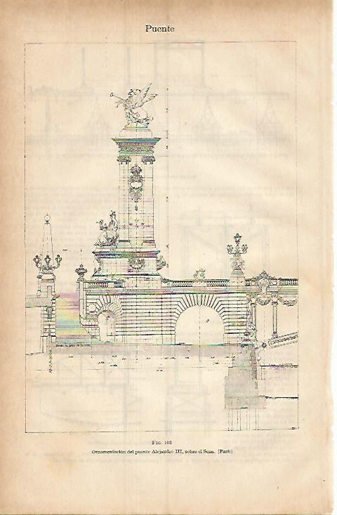 LAMINA ESPASA 3697: Ornamentacion del puente de Alejandro III en Paris