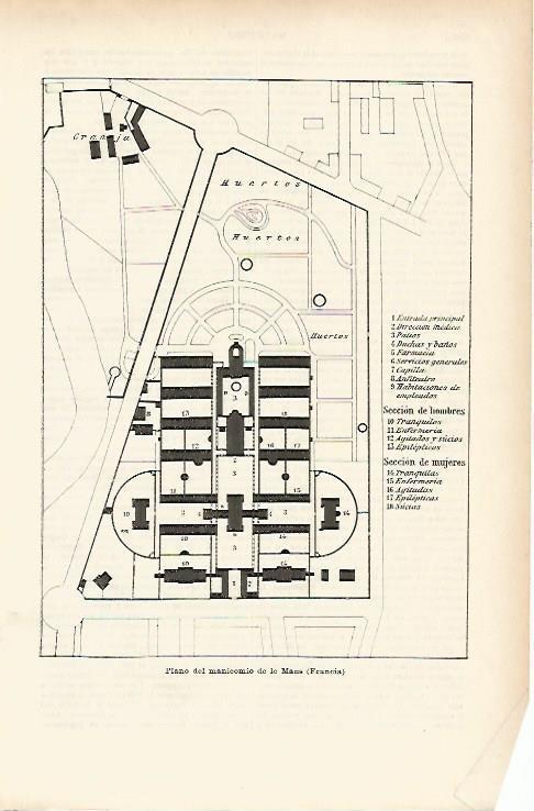 LAMINA ESPASA 3962: Plano del manicomio de Les Mans Francia