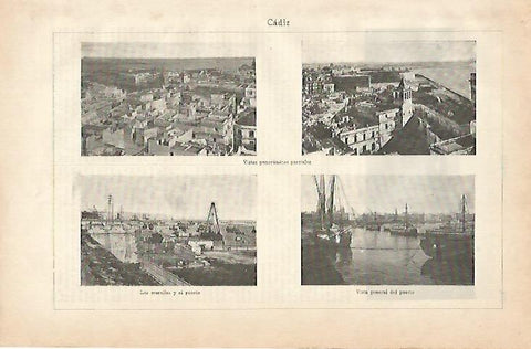 LAMINA De ESPASA 00139: Cadiz. Vistas panoramicas