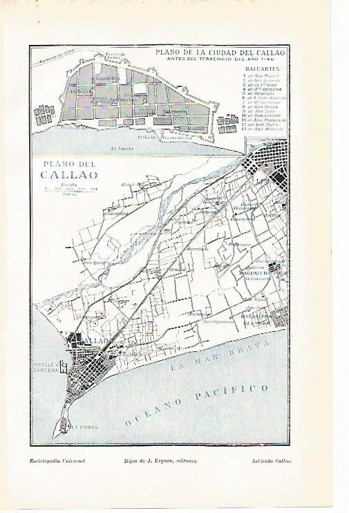 LAMINA De ESPASA 00101: Plano de la ciudad del Callao Peru