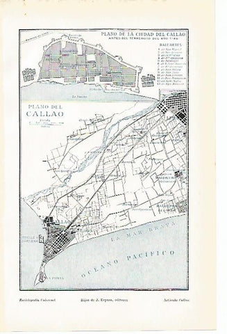 LAMINA De ESPASA 00101: Plano de la ciudad del Callao Peru