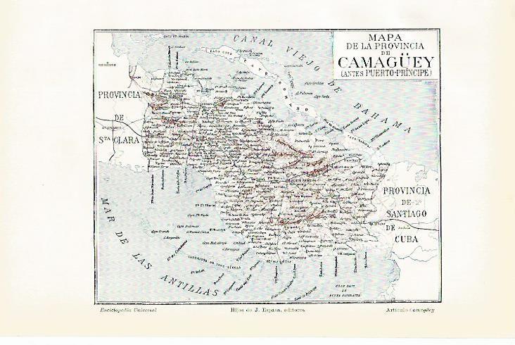 LAMINA De ESPASA 00102: Mapa de la provincia de Camaguey (antes Puerto Principe)