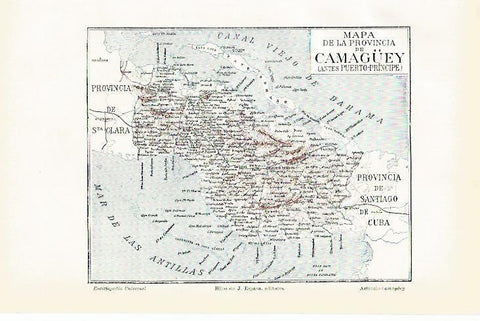 LAMINA De ESPASA 00102: Mapa de la provincia de Camaguey (antes Puerto Principe)