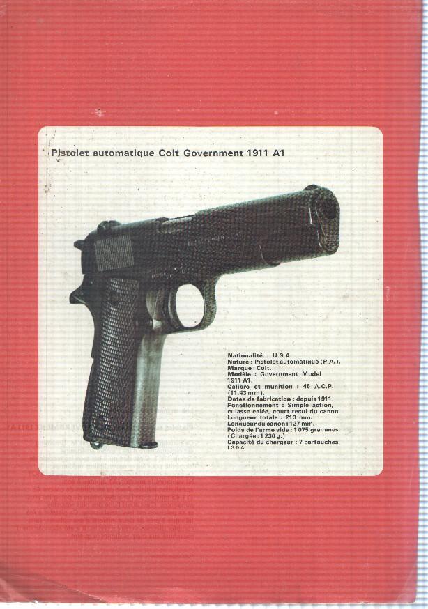 lamina: pistola Pistolet automatique Colt Government 1911 A con sus datos tecnicos
