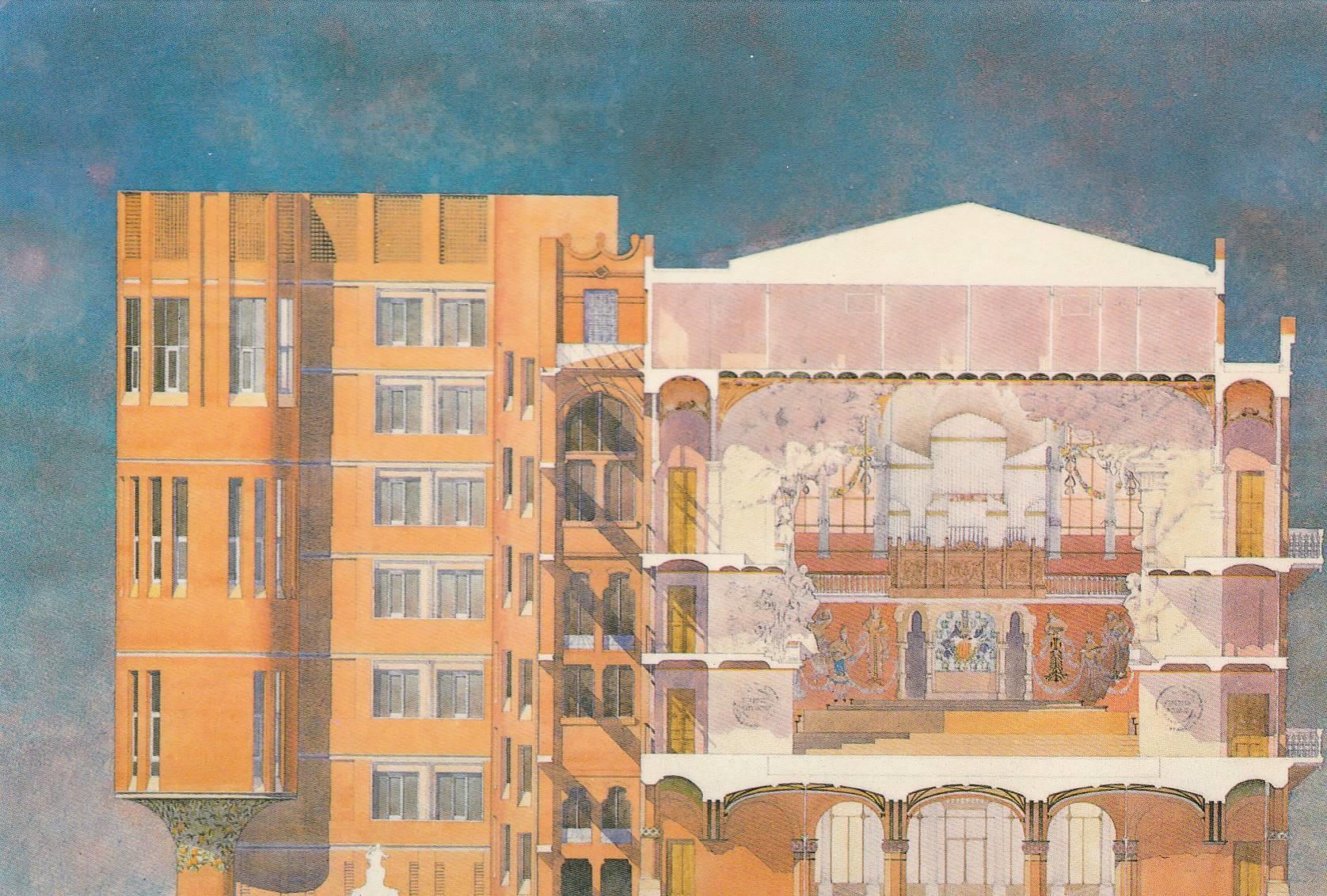 POSTAL B9445: DIBUJO A ESCALA EDIFICIO ARQUITECTURA MODERNISTA