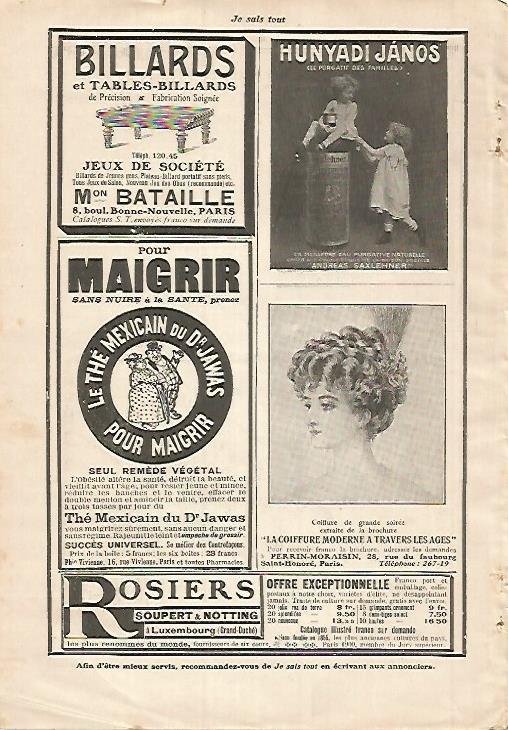 LAMINA 12180: Publicidad de Billards Bataille