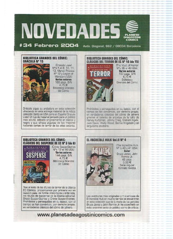PLANETA DE AGOSTINI COMICS Boletin de NOVEDADES, Numero 34: FEBRERO 2004
