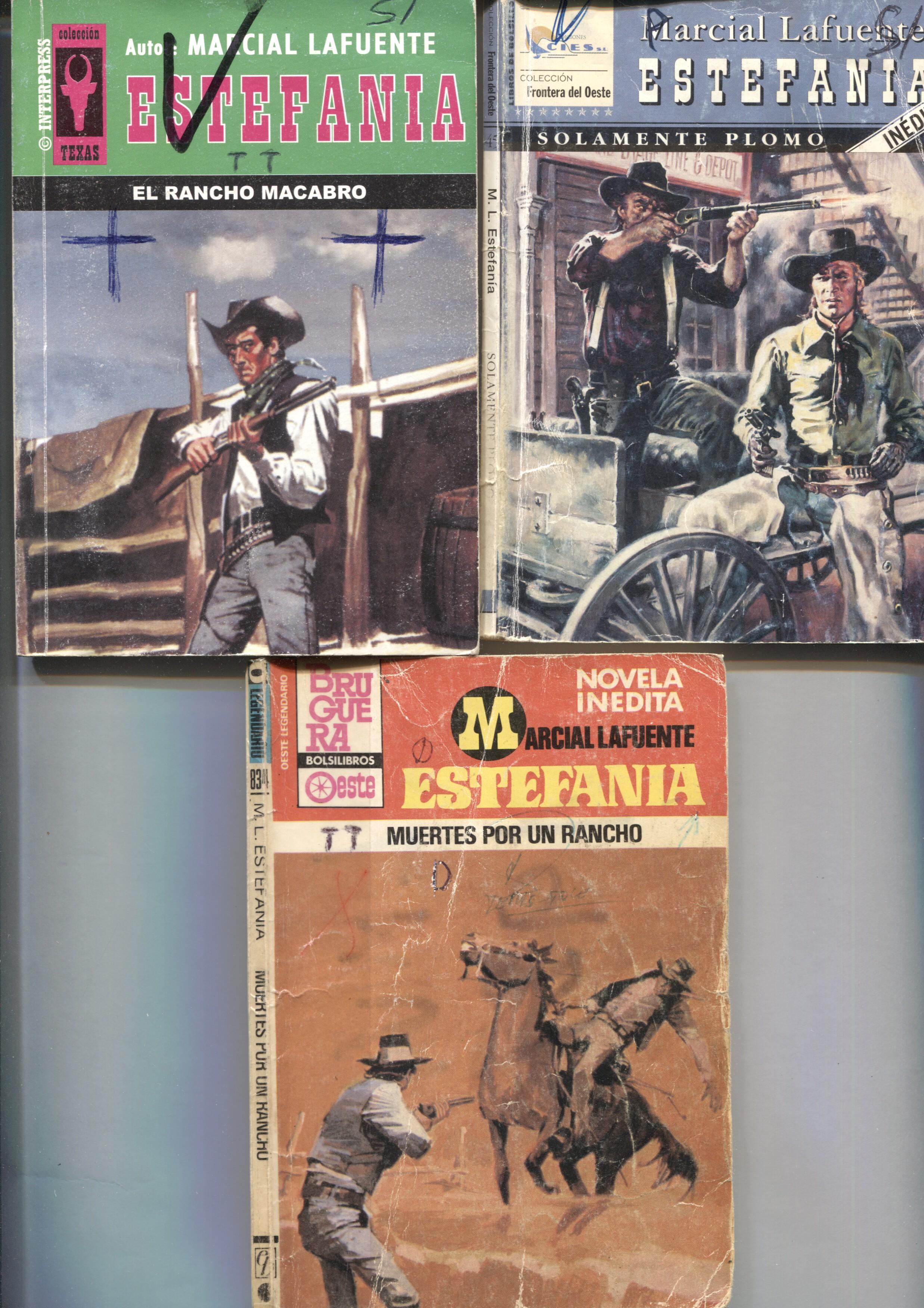 Lote numero 27: 3 novelas de Marcial lafuente Estefania: Solamente plomo, El rancho macabro, Muertes por un rancho