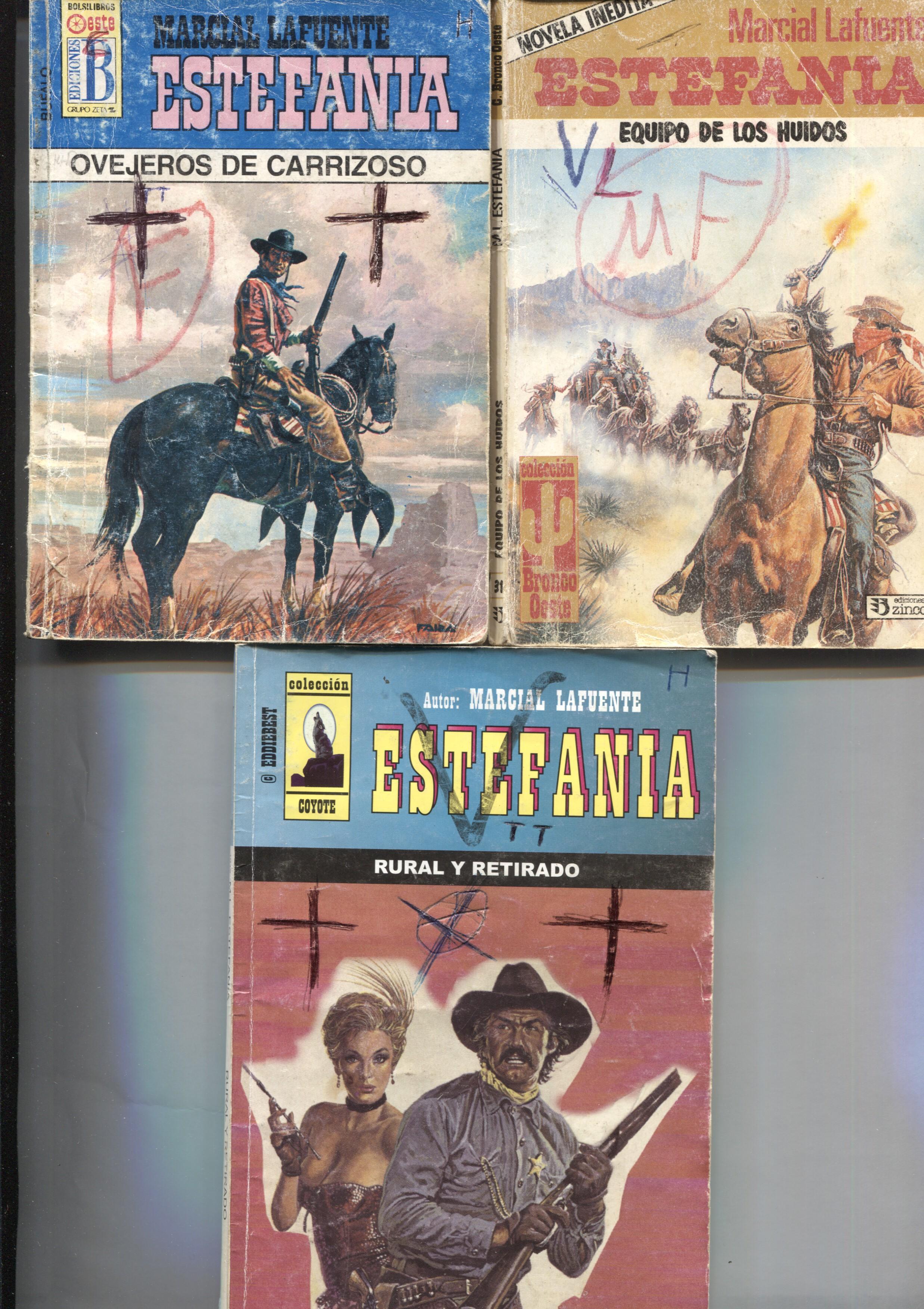 Lote numero 35: 3 novelas de Marcial lafuente Estefania: Equipo de los huidos, Ovejeros de carrrizoso, Rural y retirado