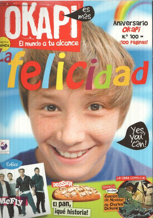 revista Okapi: num 100 dic 2010. EnFoco: McFly. En portada: Abraham Mateo. Comic - Cancion de navidad de C. Dickens (74 pag)