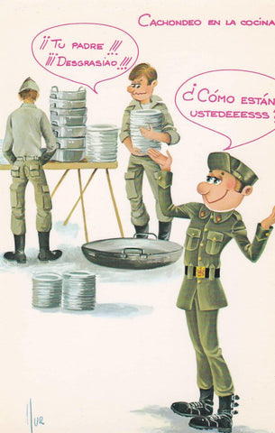 POSTAL B9622: CACHONDEO EN LA COCINA. EJERCITO. ILUSTRACION