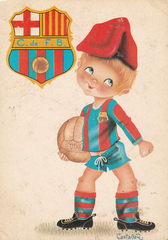 POSTAL B9807: ILUSTRACION NIÑO CON EQUIPACION DEL BARÇA