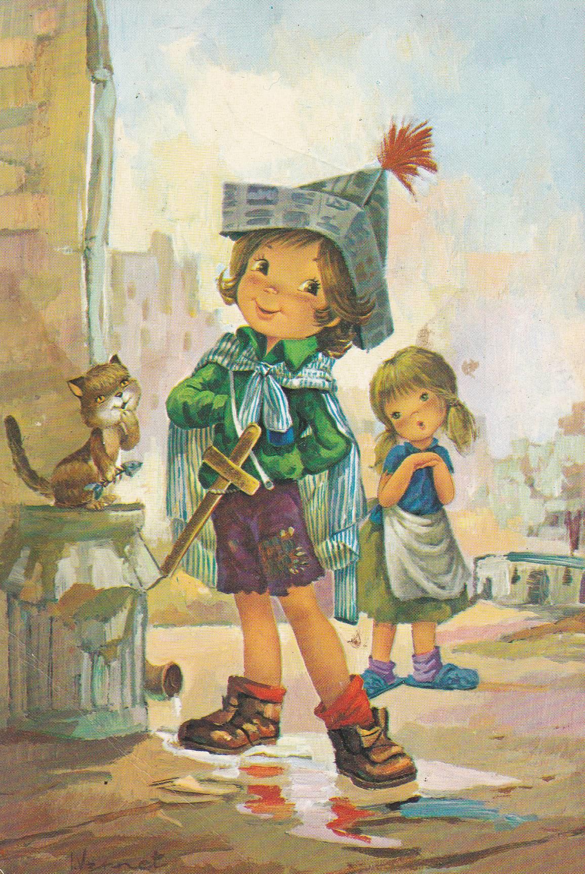 POSTAL B9966: SCARRA: NIÑO DISFRAZADO ILUSTRACION