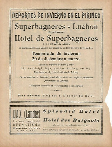 LAMINA 12296: Publicidad Hotel de Superbagneres