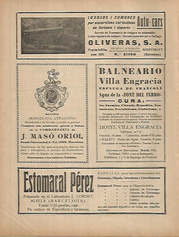 LAMINA 12317: Publicidad de Estomacal Perez y Sombrereria J. Maso Oriol