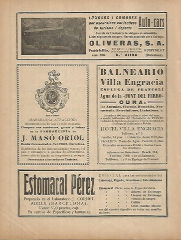 LAMINA 12317: Publicidad de Estomacal Perez y Sombrereria J. Maso Oriol