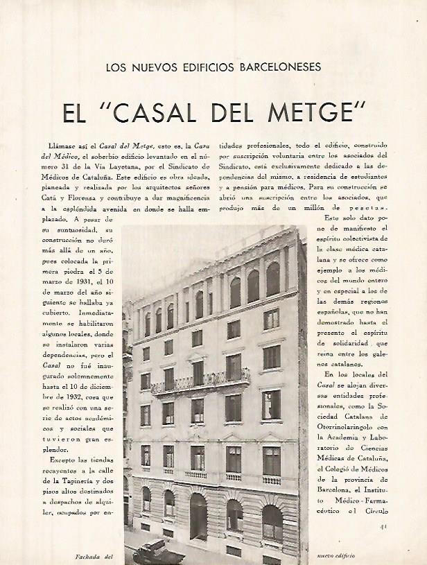 LAMINA 12325: Fachada del Casal del Metge. Barcelona