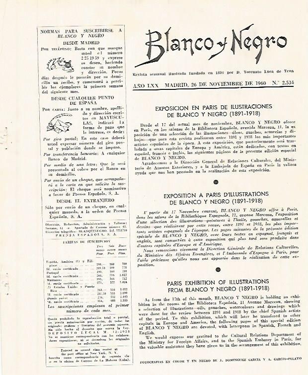 LAMINA 12339: Sumario de la revista Blanco y Negro numero 2534.