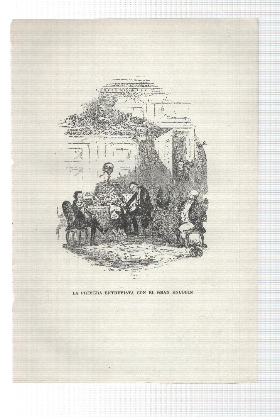 Lamina numero 02: la primera entrevista con el gran Snubbin  (ilustracion de Seymour y Phiz, obra Club Pickwick)