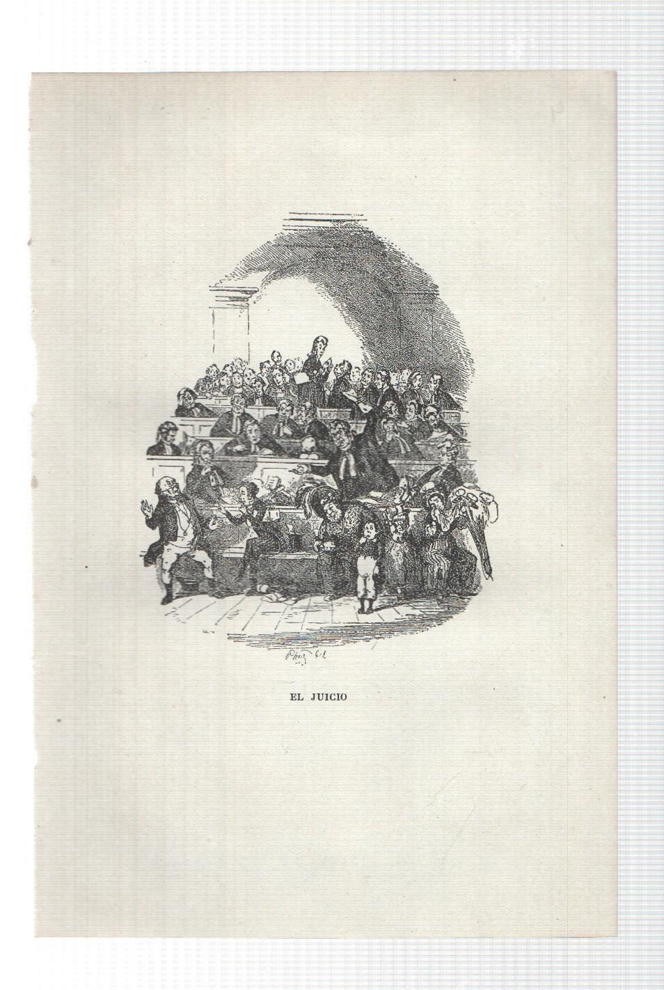 Lamina numero 04: El juicio  (ilustracion de Seymour y Phiz, obra Club Pickwick)
