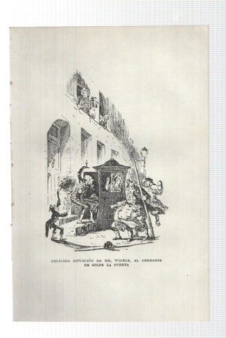 Lamina numero 06: Delicada situacion de Mr. Winkle (ilustracion de Seymour y Phiz, obra Club Pickwick)