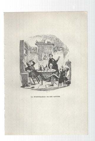 Lamina numero 07: La hospitalidad de Bob Sawyer (ilustracion de Seymour y Phiz, obra Club Pickwick)