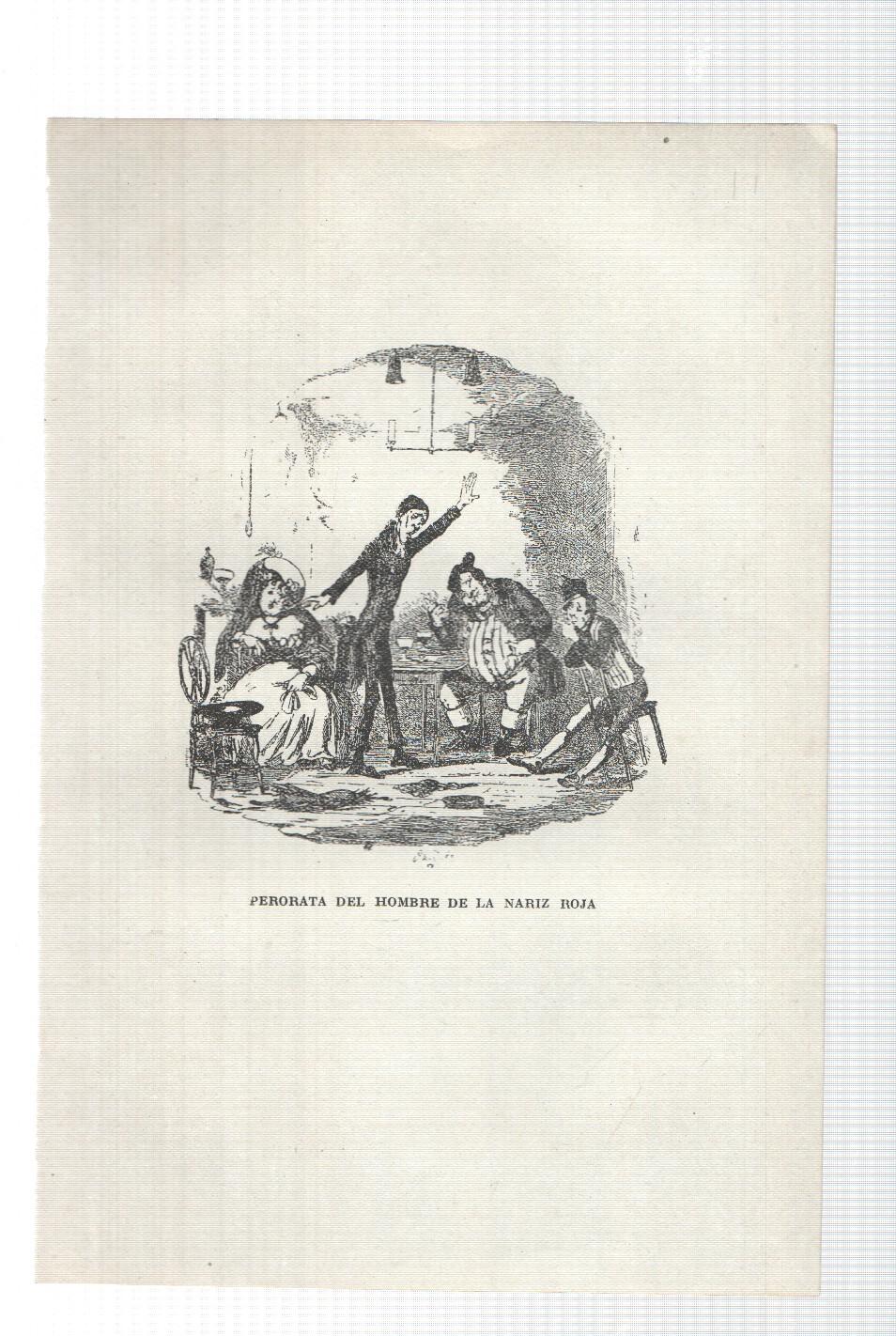 Lamina numero 11: Perorata del hombre de la nariz roja (ilustracion de Seymour y Phiz, obra Club Pickwick)