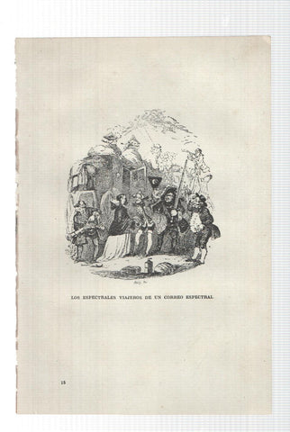 Lamina numero 14: Los espectrales viajeros de un correo espectral (ilustracion de Seymour y Phiz, obra Club Pickwick)