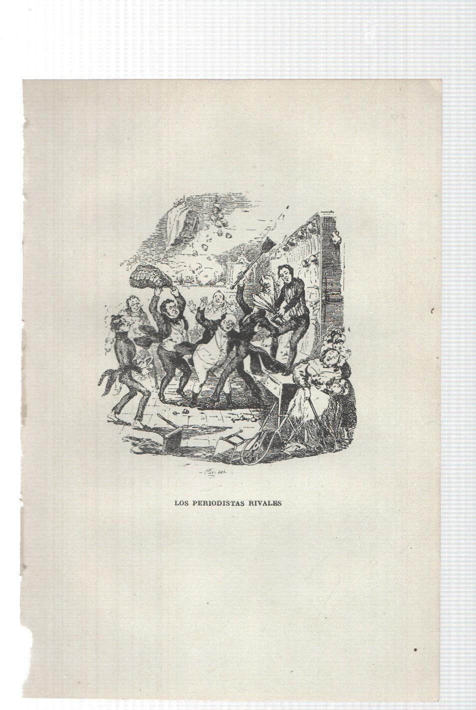 Lamina numero 16: Los periodistas rivales (ilustracion de Seymour y Phiz, obra Club Pickwick)