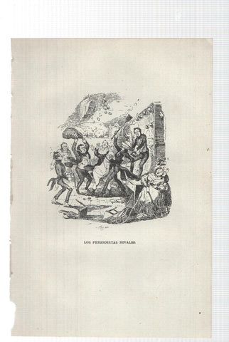 Lamina numero 16: Los periodistas rivales (ilustracion de Seymour y Phiz, obra Club Pickwick)